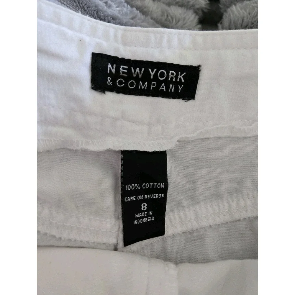 New York & Company White 100% Cotton Drawstring‎ Midi Skirt Size 8 Pockets Slit